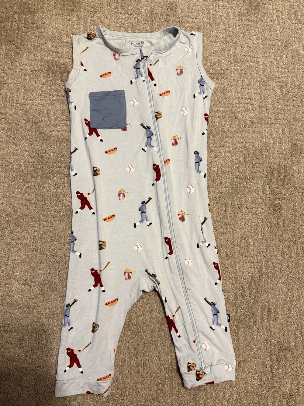 Kyte Baby 4T Baseball Bamboo Sleeveless Romper Blue Sports Print